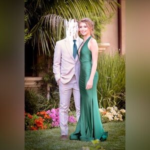 Deep Green Halter V Neck Prom or Formal Dress